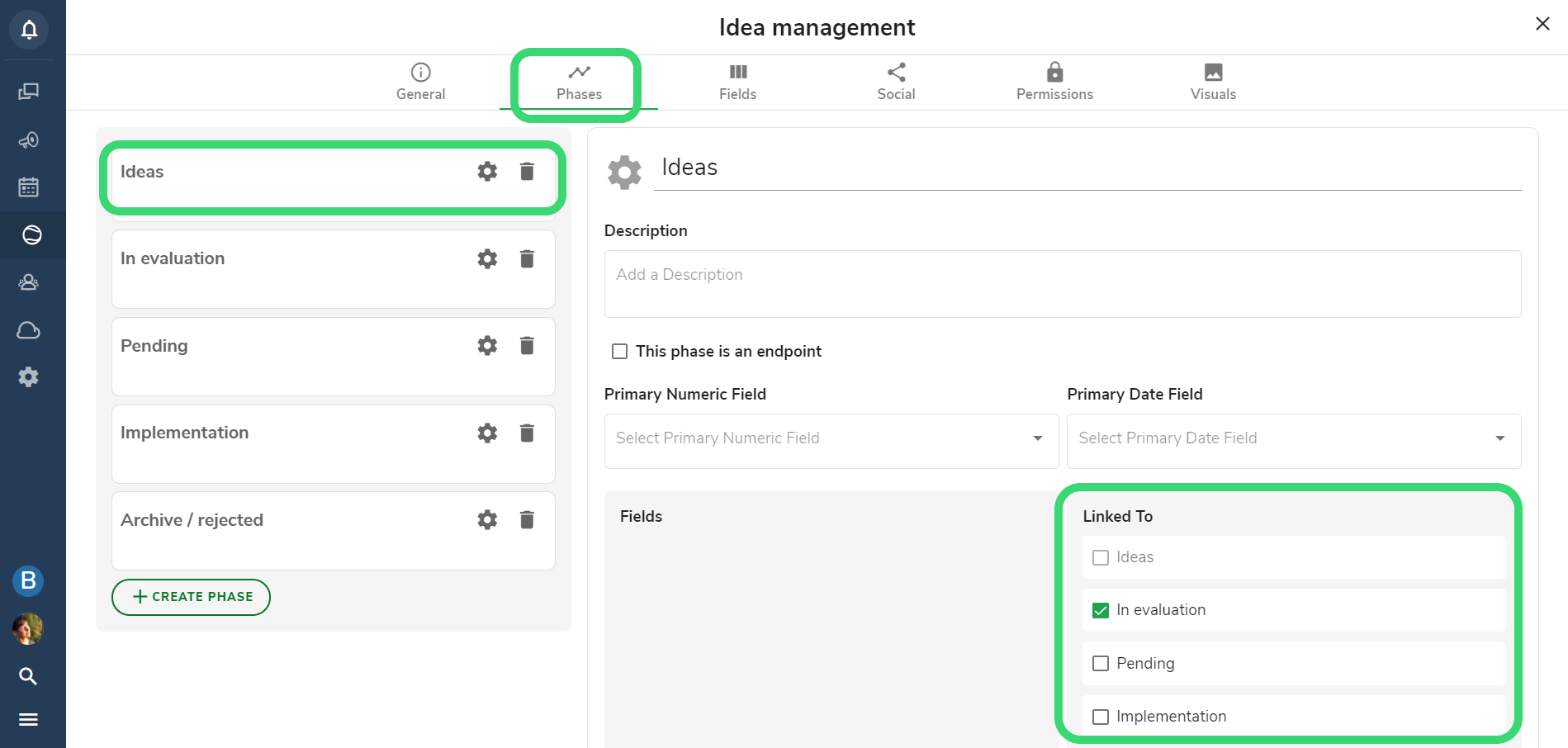 link idea management workflow phases