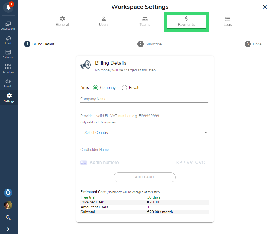 payment settings