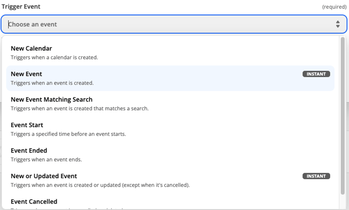 zapier choose trigger event