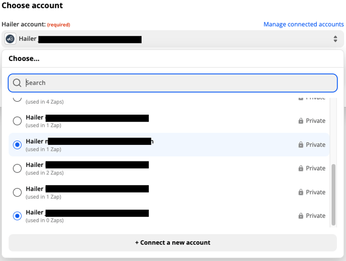 zapier choose hailer account