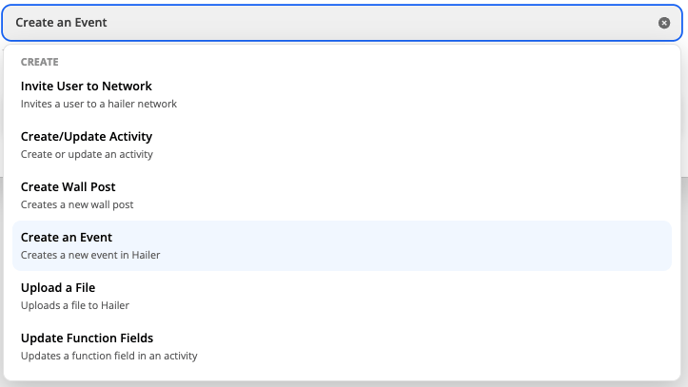 Hailer zapier create an event