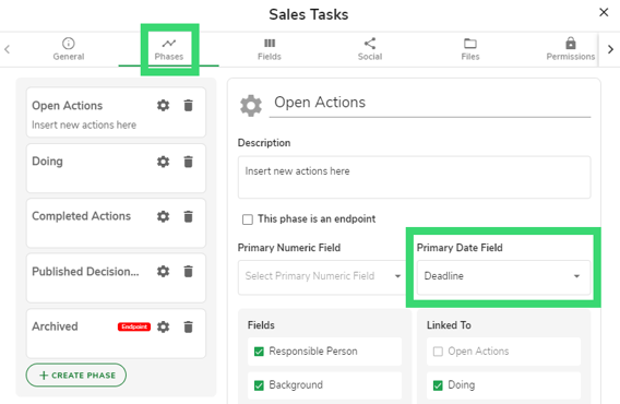 set primary date field hailer workflow