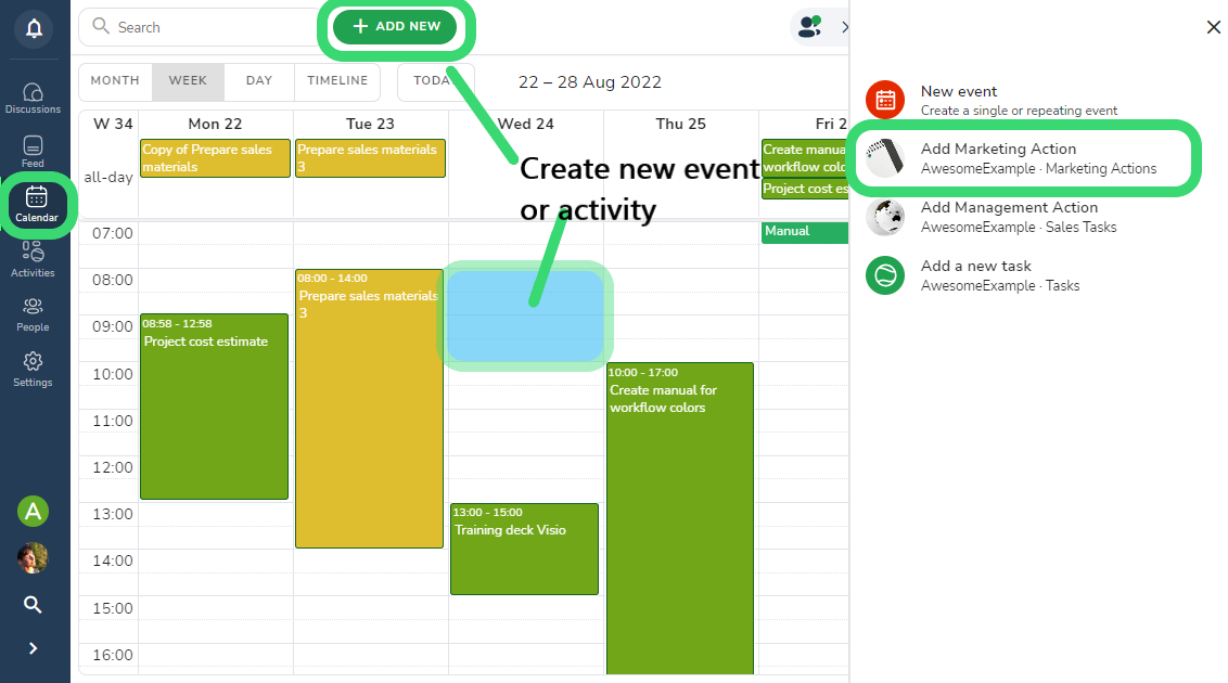 create new activities or events in hailer